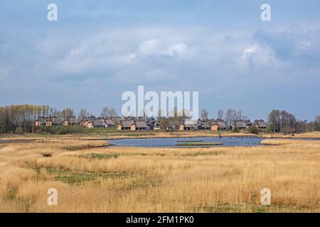 Villaggio di vacanze Reetdorf Geltinger Birk, Gelting Birk Riserva Naturale, Gelting Bay, Schleswig-Holstein, Germania Foto Stock