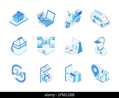 Servizio di consegna del cibo - moderno set di icone isometriche Illustrazione Vettoriale