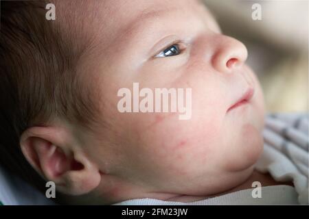 Bella baby watching neonato in lontananza, concetto di speranza Foto Stock