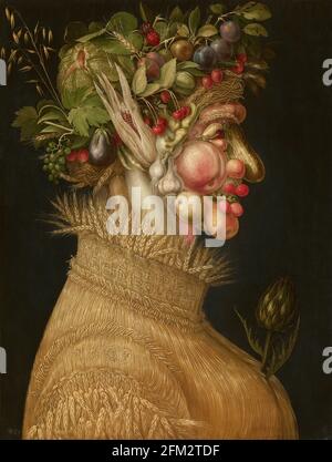 Titolo: Estate - quattro stagioni Creatore: Giuseppe Arcimboldo Data: 1563 Medio: Olio su pannello dimensioni: 67 x 51 cm posizione: Kunsthistorisches Museum, Vienna Foto Stock