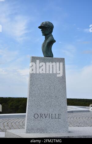 Un busto di Orville Wright al Wright Brothers National Memorial. Foto Stock