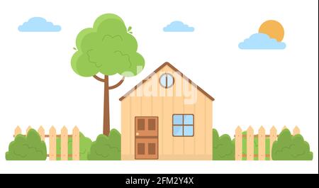 Illustrazione vettoriale di una casa di campagna in stile appartamento Icona casa isolata su sfondo bianco Illustrazione Vettoriale