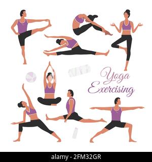 Set di icone vettoriali per esercizi di Yoga allunga Illustrazione Vettoriale