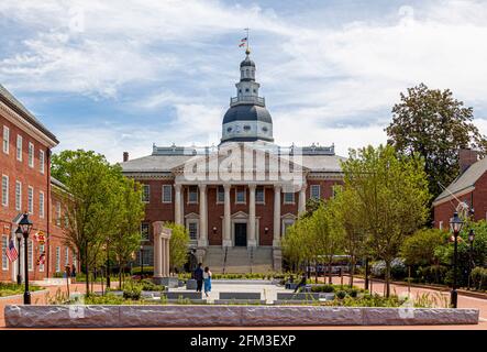 Edificio storico del Campidoglio del Maryland ad Annapolis, la più antica casa di stato ancora in uso. Altri edifici governativi statali come il tribunale o Foto Stock