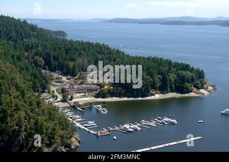 Fotografia aerea di Poets Cove Resort, Marina and Spa, South Pender Island, British Columbia, Canada Foto Stock