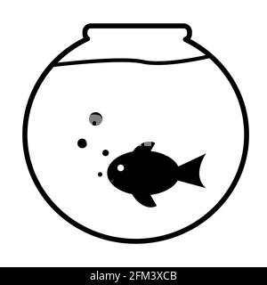 icona della ciotola di pesce su sfondo bianco. segno dell'acquario. pesci che nuotano in una ciotola di pesce. stile piatto. Foto Stock