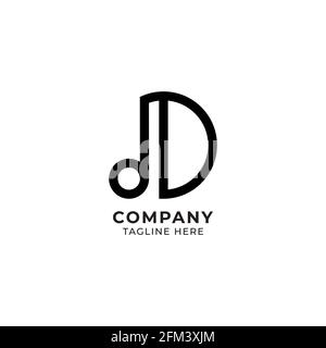 Letter D Alphabet Music Logo Design in stile monolino. Concetto di logo iniziale e musicale isolato su sfondo bianco. Illustrazione Vettoriale