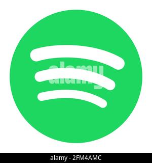 Vinnytsia, Ucraina - 5 maggio 2021: Logo vettoriale Spotify. Icona di Spotify verde isolata in bianco. Illustrazione Vettoriale