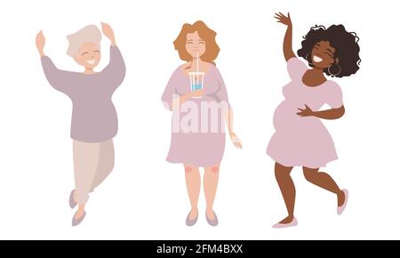 Tre amici di ragazza incinta godono di tempo insieme Illustrazione Vettoriale