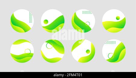 Liquido verde evidenzia le icone di copertina della storia per i social media. Icone di cerchio astratto vettoriale per le evidenziazioni instagram Illustrazione Vettoriale