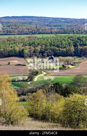 Una vista elevata delle colline Surrey da White Downs Neart Dorking Inghilterra Regno Unito Foto Stock