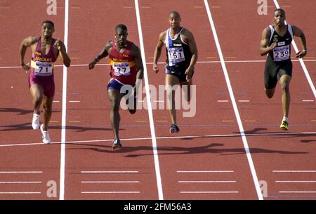 AGOSTO 2000 NORWICH UNION OLYMPIC TRIALS ALL'ALEXANDER STADIUM BIRMINGHAM 1 100M MENS FINAL L-R , DERREN CAMPBELL, JASON GARDENER, MARK LEWIS-FRANCIS, Foto Stock