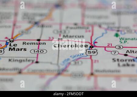 Cherokee Iowa USA su una mappa geografica o su una strada mappa Foto Stock