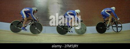 Sydney Olimpiadi Settembre 2000 uomini in bicicletta Olympic Sprint, Jason Queally, Craig Maclean e Chris Hoy Foto Stock