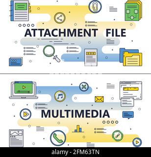 Modelli multimediali allegati file vettoriali line art Illustrazione Vettoriale