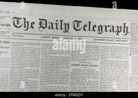 Prima pagina del quotidiano Telegraph Daily (replica) il 1 gennaio 1900. Foto Stock