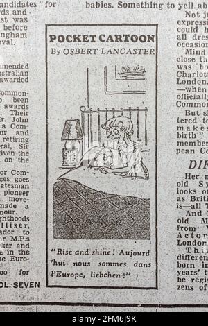 Pocket Cartoon nel quotidiano Daily Express (replica) il giorno in cui la Gran Bretagna è entrata nella Comunità economica europea (oggi l'UE) il 1 gennaio 1973. Foto Stock