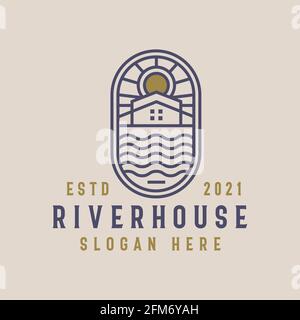 Modello logo River House Lineart Illustrazione Vettoriale