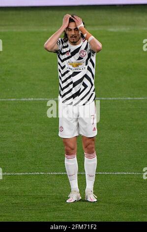 Roma, Italia. 06 maggio 2021. Edinson Cavani di Manchester Unitedseen in azione durante la UEFA Europa League Quarter Finals Football Match tra ROMA E Manchester United all'Olimpic Stadium di Roma./LM Credit: Live Media Publishing Group/Alamy Live News Foto Stock