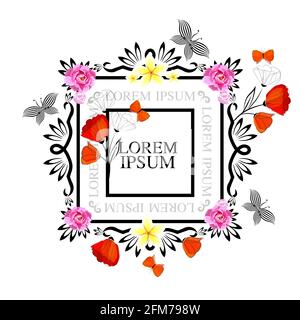 Una cornice quadrata vintage di fiori. Illustrazione vettoriale Illustrazione Vettoriale