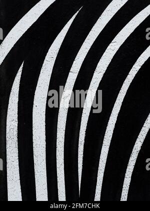 Basilea, Svizzera - 14 febbraio 2021: Dettaglio astratto delle linee bianche e nere sul muro Foto Stock