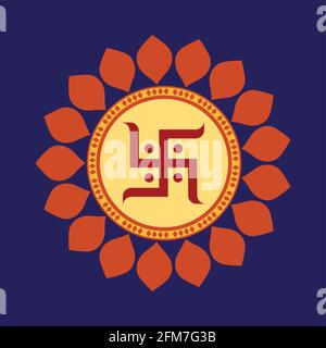 design swastik isolato nel cerchio di design isolato su sfondo blu Illustrazione Vettoriale