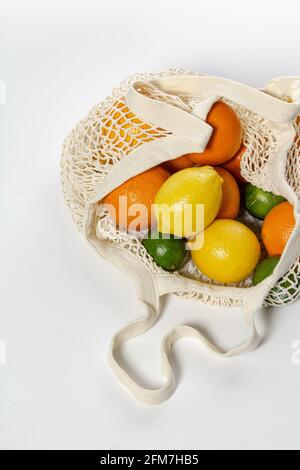 Frutta, sacchetti riutilizzabili, shopping sostenibile, shopping, Foto Stock