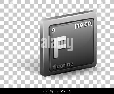 Elemento chimico del fluoro. Simbolo chimico con numero atomico e massa atomica. Illustrazione Illustrazione Vettoriale