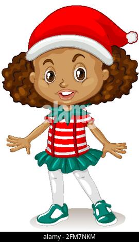 Carino ragazza che indossa costumi di Natale cartoon illustrazione di carattere Illustrazione Vettoriale