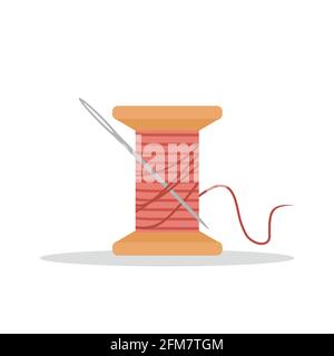 Ago e filettatura. Simpatica matassa disegnata a mano. Personalizza gli elementi del negozio. Illustrazione vettoriale in stile cartoon piano Illustrazione Vettoriale
