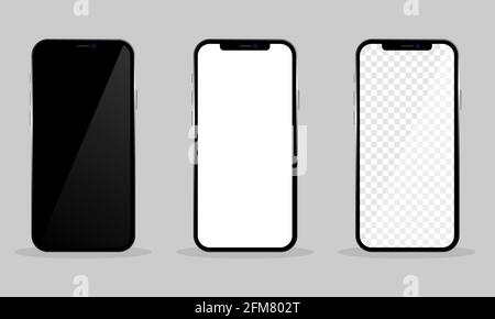 Smartphone di alta qualità e alla moda senza cornice con bianco, nero e schermo trasparente. Concetto di dispositivo mobile vettoriale Illustrazione Vettoriale