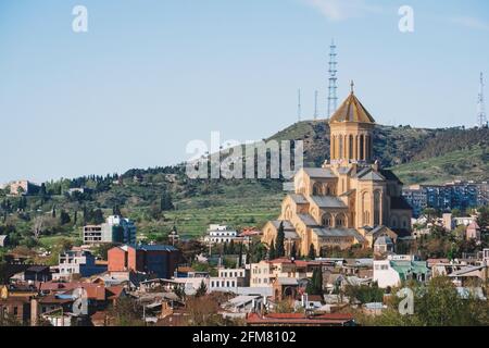 Tbilisi, Georgia. Vista panoramica di Tbilisi con le attrazioni e la città vecchia. Concetto di viaggio in Georgia. Foto di alta qualità Foto Stock