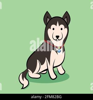 Cute Cartoon Vector Illustrazione di un cane Husky siberiano. Illustrazione Vettoriale