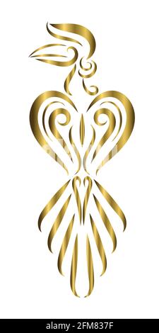Gold Line art vettore logo di hornbill che è appeso su un ramo. È vista posteriore Illustrazione Vettoriale