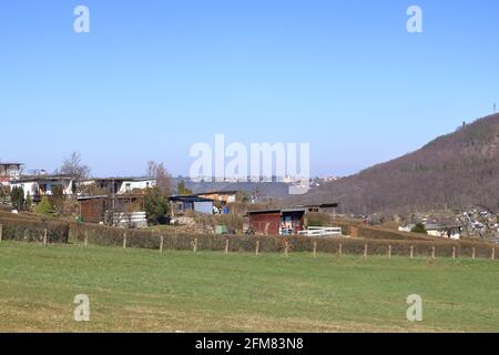 vista sui piccoli giardini, club di assegnazione a freital vicino dresda Foto Stock