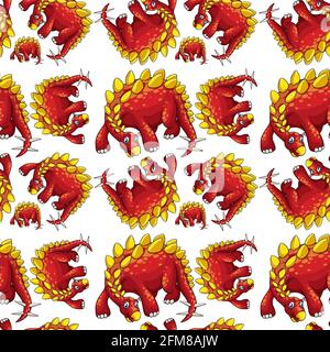Motivo senza cuciture con fantasia dinosauri cartoni animati illustrazione Illustrazione Vettoriale