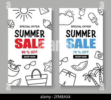 Estate vendita banner copertina sfondo modello. Sconto estivo offerta speciale design carino. Illustrazione Vettoriale