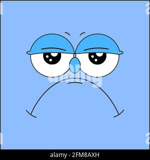 Emoticon grumpy su sfondo blu Illustrazione Vettoriale