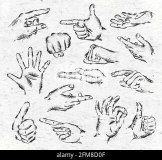Mani dipinte in un disegno stilizzato in stile vintage Illustrazione Vettoriale