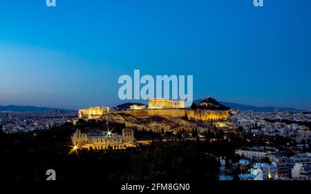 Parthenon a notte Foto Stock