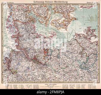 Carta d'epoca in rame incisa della Germania dal 19 ° secolo. Tutte le mappe sono splendidamente colorate e illustrate mostrando il mondo in quel momento. Foto Stock