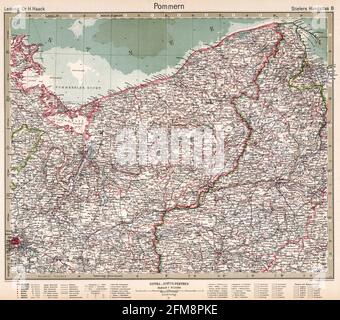 Carta d'epoca in rame incisa della Germania dal 19 ° secolo. Tutte le mappe sono splendidamente colorate e illustrate mostrando il mondo in quel momento. Foto Stock