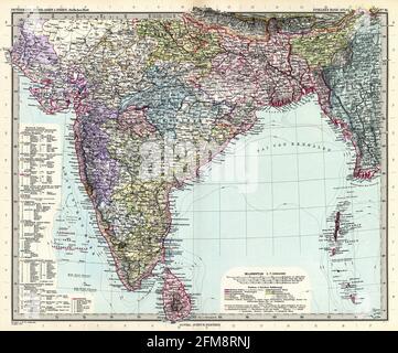 Carta d'epoca in rame incisa dell'India dal 19 ° secolo. Tutte le mappe sono splendidamente colorate e illustrate mostrando il mondo in quel momento. Foto Stock