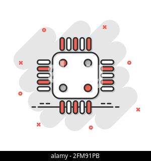 Icona cpu del computer in stile comico. Illustrazione vettoriale su cartoni a circuito stampato su sfondo isolato bianco. Scheda madre chip splash effect business conc Illustrazione Vettoriale