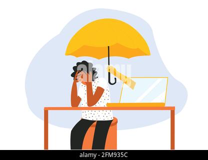 La donna triste ottiene l'aiuto dalla terapia di salute mentale in linea Illustrazione Vettoriale