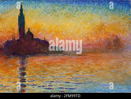 Claude Monet dipinto di fama mondiale: San Giorgio maggiore al tramonto 1908-12. (Crepuscolo a Venezia, San Giorgio maggiore al crepuscolo o Tramonto a Venezia). Foto Stock