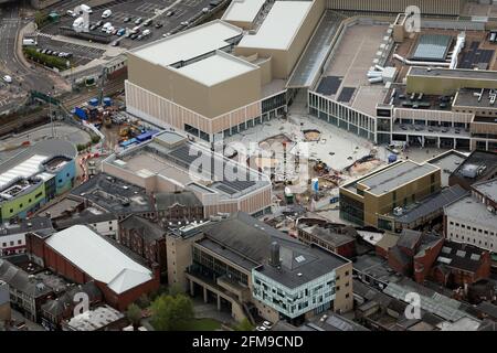 Vista aerea dei mercati di Barnsley, parte del centro commerciale Alhambra, Barnsley, South Yorkshire Foto Stock