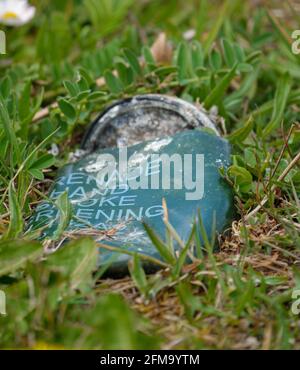 granata verde di mano di fumo dell'esercito britannico schiacciato Foto Stock
