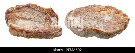 Filetto di maiale (sirloin) filetti di carne (pezzi) cotti (alla griglia), succosi e freschi. Isolato su sfondo bianco. Foto Stock