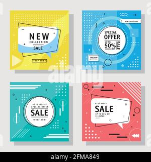 quattro banner commerciali memphis Illustrazione Vettoriale